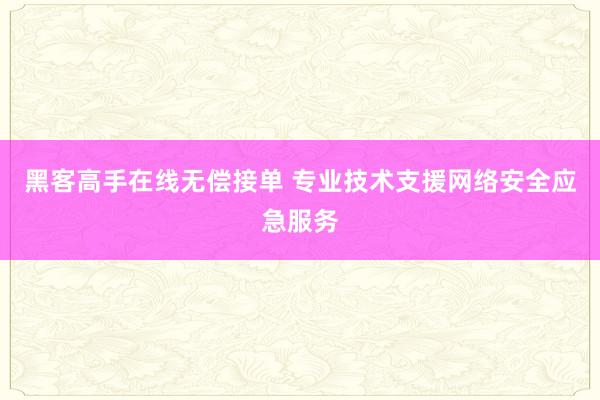 黑客高手在线无偿接单 专业技术支援网络安全应急服务