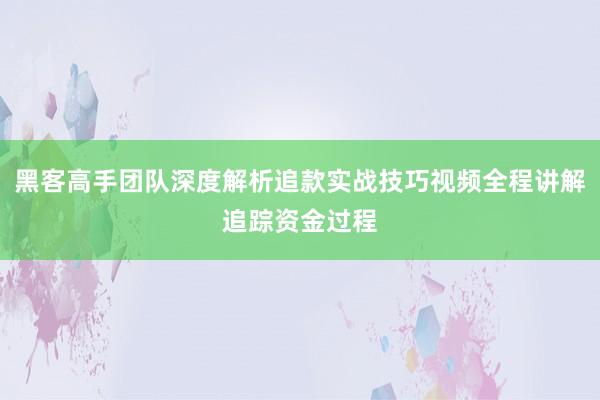 黑客高手团队深度解析追款实战技巧视频全程讲解追踪资金过程