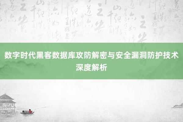 数字时代黑客数据库攻防解密与安全漏洞防护技术深度解析