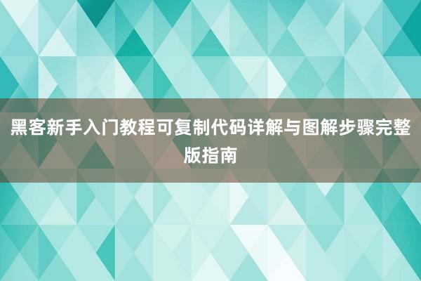 黑客新手入门教程可复制代码详解与图解步骤完整版指南