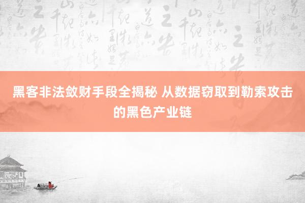 黑客非法敛财手段全揭秘 从数据窃取到勒索攻击的黑色产业链