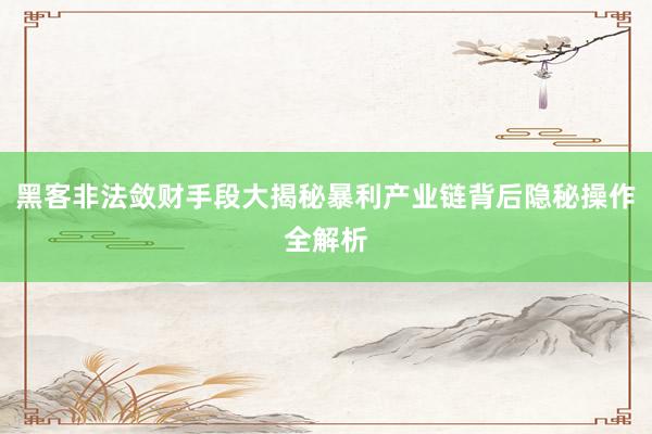 黑客非法敛财手段大揭秘暴利产业链背后隐秘操作全解析