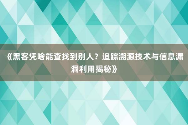 《黑客凭啥能查找到别人？追踪溯源技术与信息漏洞利用揭秘》